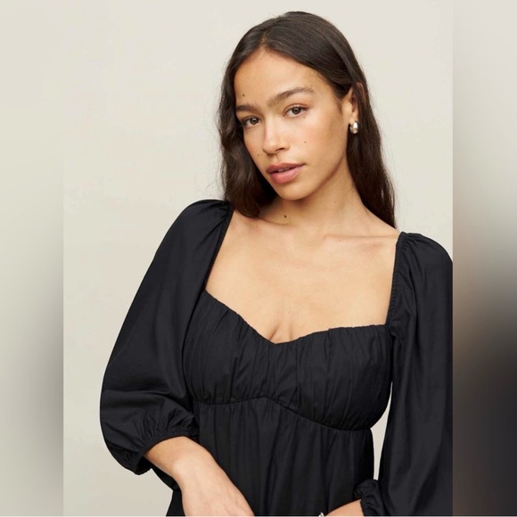 Reformation Farley Babydoll Mini Dress Whimsigoth Cottage Core Black Size 6 - Picture 3 of 15